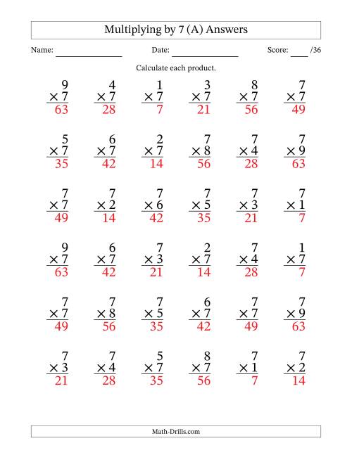 The Multiplying (1 to 9) by 7 (36 Questions) (A) Math Worksheet Page 2