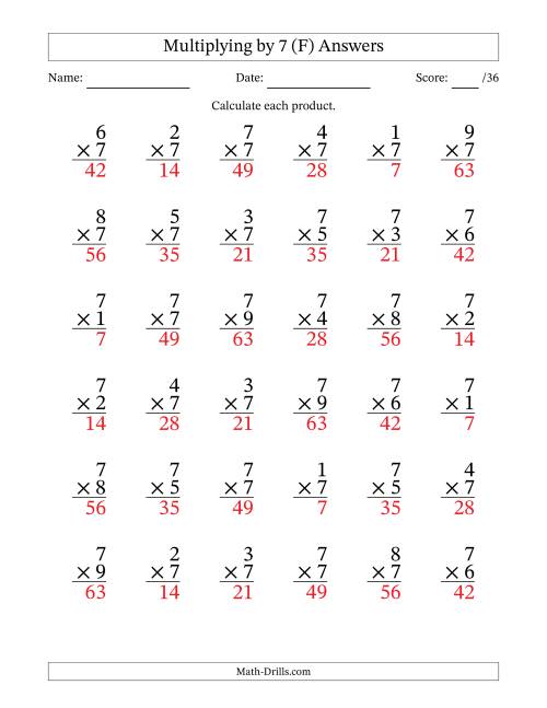 The Multiplying (1 to 9) by 7 (36 Questions) (F) Math Worksheet Page 2