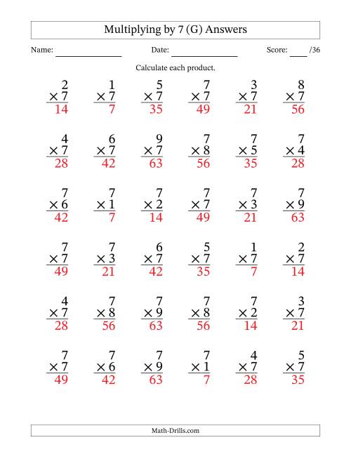 The Multiplying (1 to 9) by 7 (36 Questions) (G) Math Worksheet Page 2