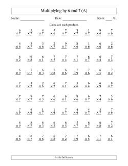 Multiplying (1 to 9) by 6 and 7 (81 Questions)