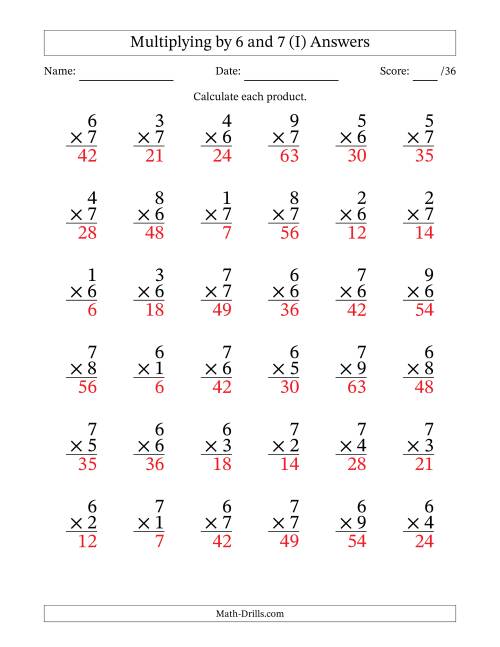 The Multiplying (1 to 9) by 6 and 7 (36 Questions) (I) Math Worksheet Page 2