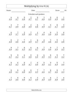 Multiplying (1 to 9) by 6 to 9 (81 Questions)