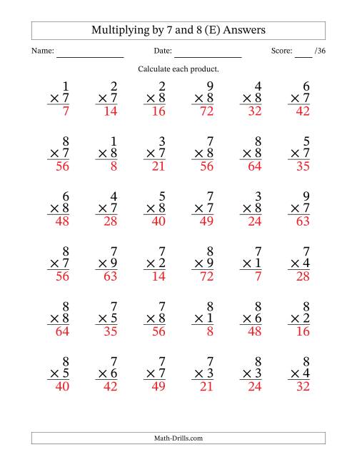 The Multiplying (1 to 9) by 7 and 8 (36 Questions) (E) Math Worksheet Page 2