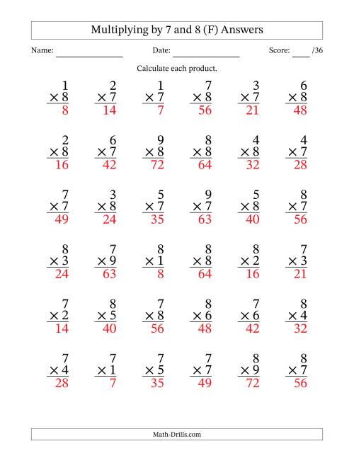The Multiplying (1 to 9) by 7 and 8 (36 Questions) (F) Math Worksheet Page 2