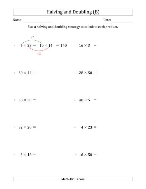 The Halving and Doubling Strategy with Easier Questions (B) Math Worksheet