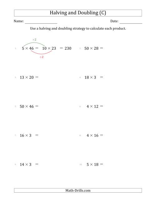 The Halving and Doubling Strategy with Easier Questions (C) Math Worksheet