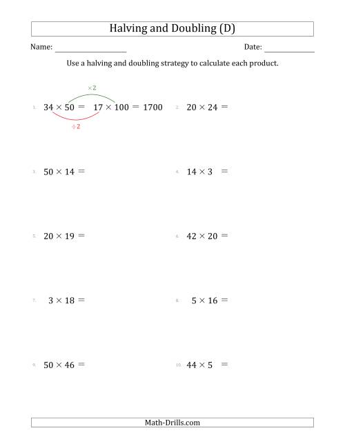 The Halving and Doubling Strategy with Easier Questions (D) Math Worksheet