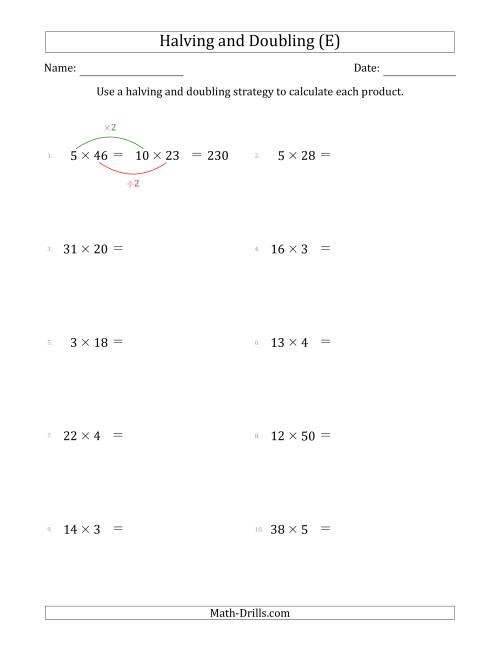 The Halving and Doubling Strategy with Easier Questions (E) Math Worksheet