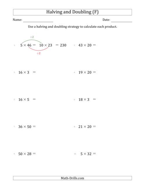 The Halving and Doubling Strategy with Easier Questions (F) Math Worksheet