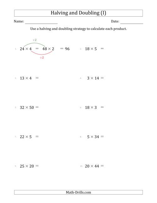 The Halving and Doubling Strategy with Easier Questions (I) Math Worksheet