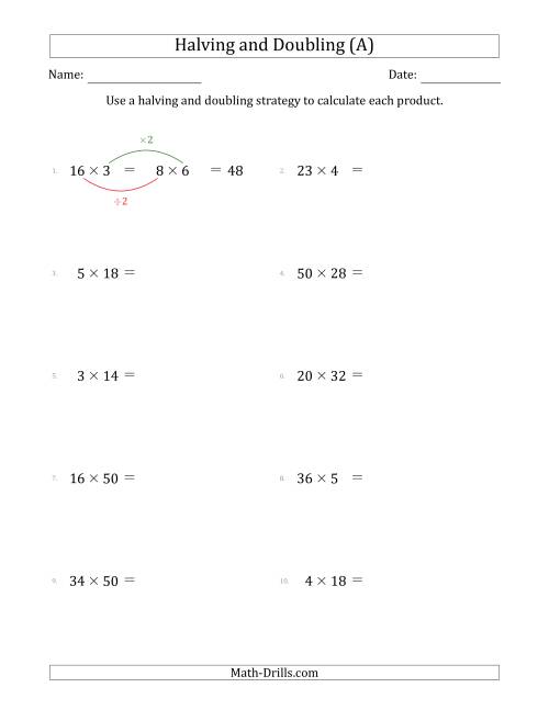 The Halving and Doubling Strategy with Easier Questions (All) Math Worksheet