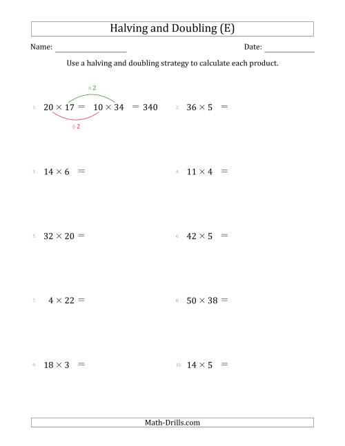 The Halving and Doubling Strategy with Harder Questions (E) Math Worksheet