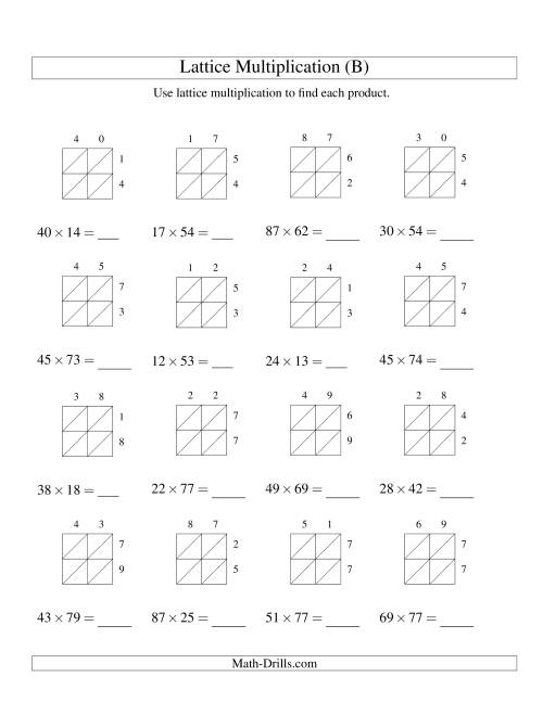 Lattice Method Multiplication Worksheets Grade 5