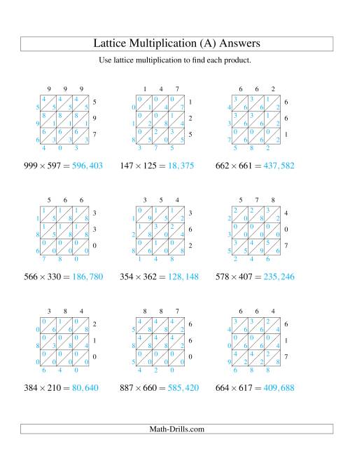 lattice multiplication three digit by three digit a