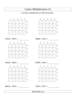 Lattice Multiplication -- Five-digit by Four-digit