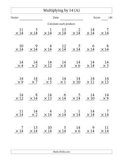 Multiplying (1 to 14) by 14 (49 Questions)