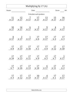 Multiplying (1 to 17) by 17 (49 Questions)