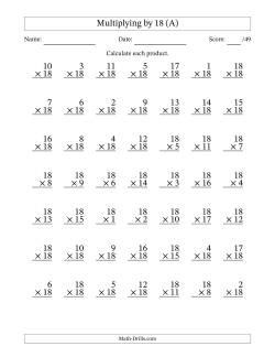 Multiplying (1 to 18) by 18 (49 Questions)