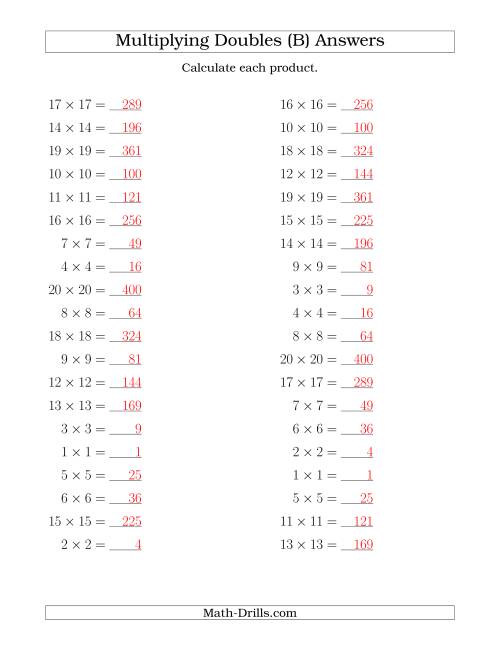 Multiplying Doubles up to 20 by 20 (B)