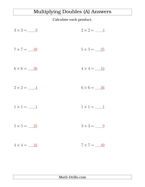 The Multiplying Doubles up to 7 by 7 (A) Math Worksheet Page 2