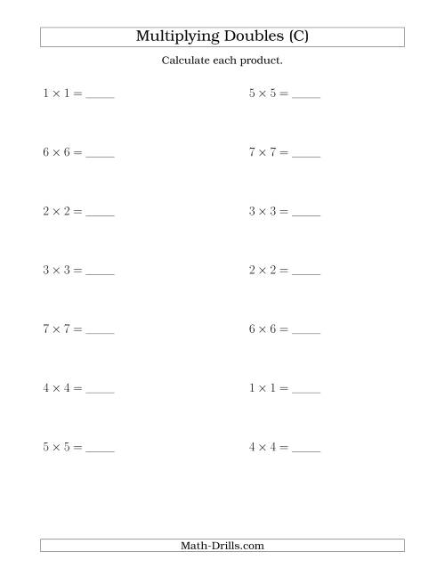The Multiplying Doubles up to 7 by 7 (C) Math Worksheet