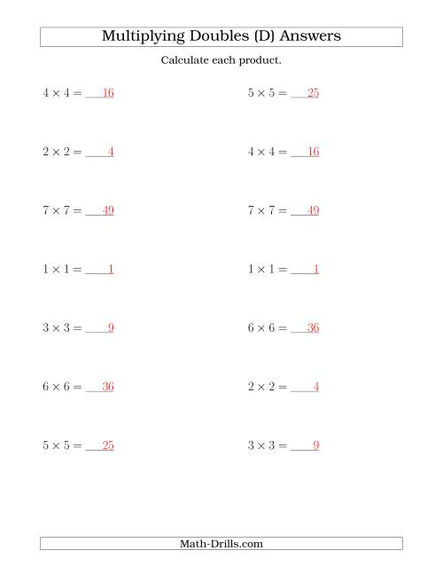 The Multiplying Doubles up to 7 by 7 (D) Math Worksheet Page 2
