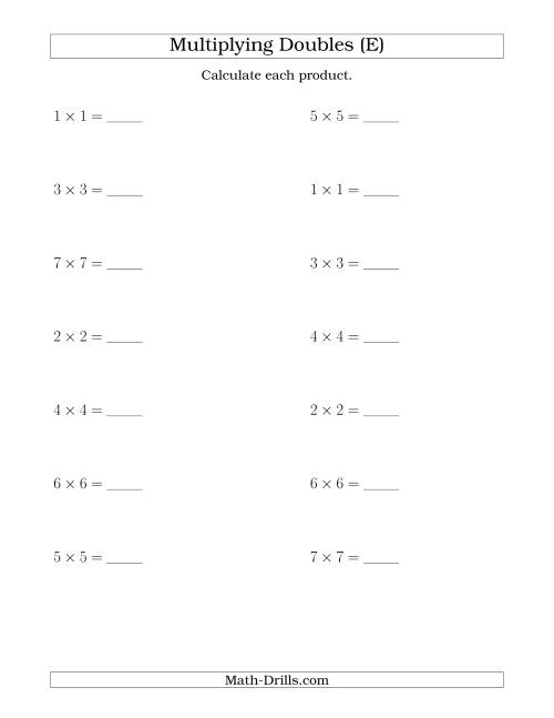 The Multiplying Doubles up to 7 by 7 (E) Math Worksheet