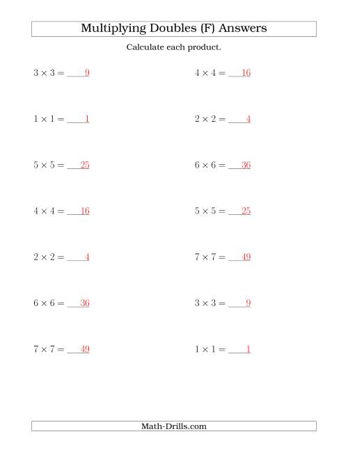 The Multiplying Doubles up to 7 by 7 (F) Math Worksheet Page 2