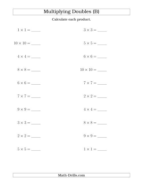 The Multiplying Doubles up to 10 by 10 (B) Math Worksheet