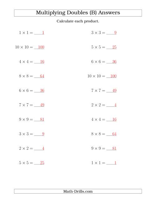 The Multiplying Doubles up to 10 by 10 (B) Math Worksheet Page 2