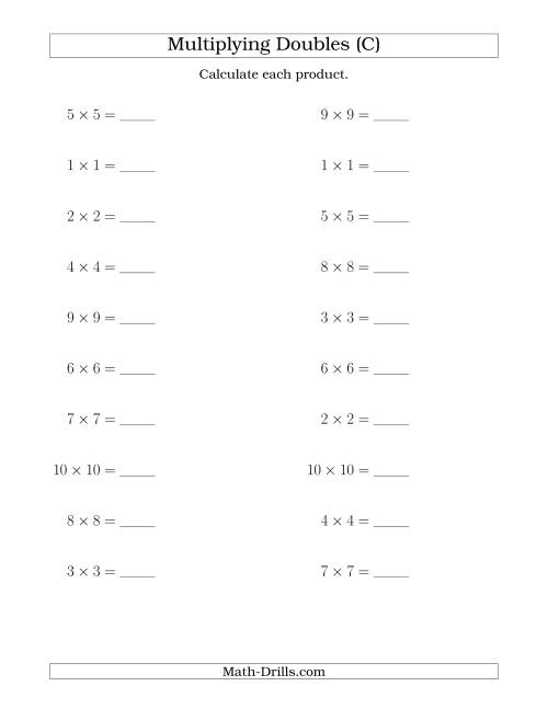 The Multiplying Doubles up to 10 by 10 (C) Math Worksheet