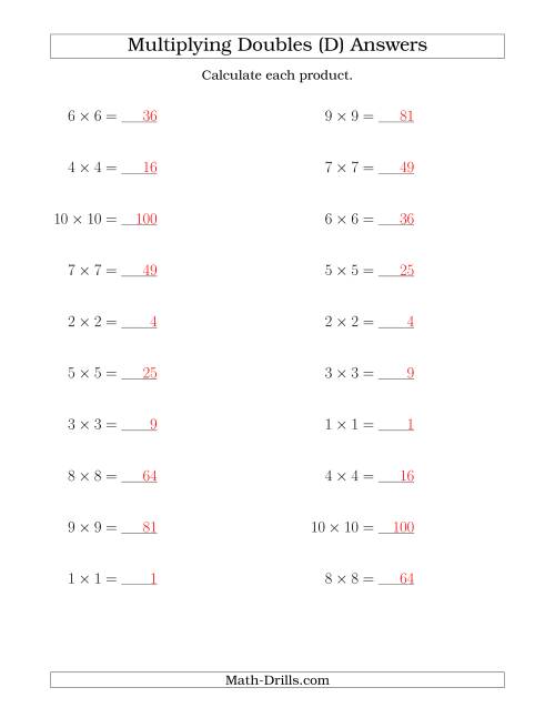 The Multiplying Doubles up to 10 by 10 (D) Math Worksheet Page 2
