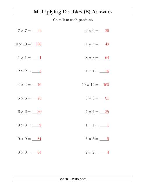 The Multiplying Doubles up to 10 by 10 (E) Math Worksheet Page 2