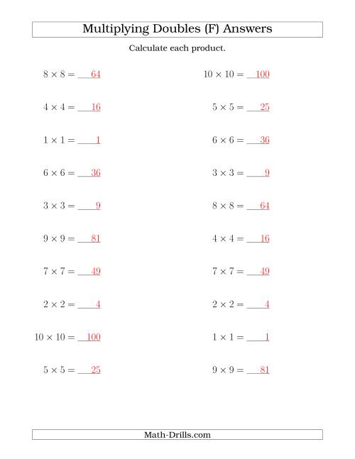 The Multiplying Doubles up to 10 by 10 (F) Math Worksheet Page 2