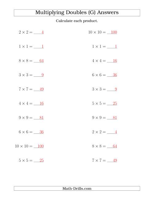 The Multiplying Doubles up to 10 by 10 (G) Math Worksheet Page 2