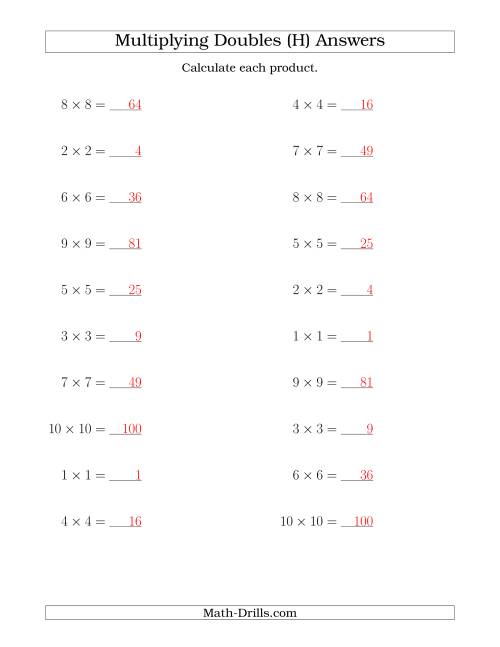 The Multiplying Doubles up to 10 by 10 (H) Math Worksheet Page 2