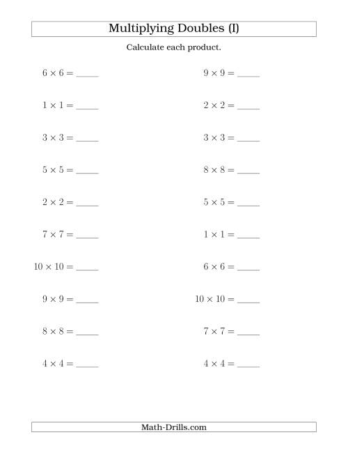 The Multiplying Doubles up to 10 by 10 (I) Math Worksheet