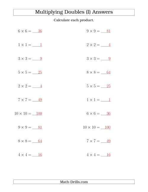 The Multiplying Doubles up to 10 by 10 (I) Math Worksheet Page 2