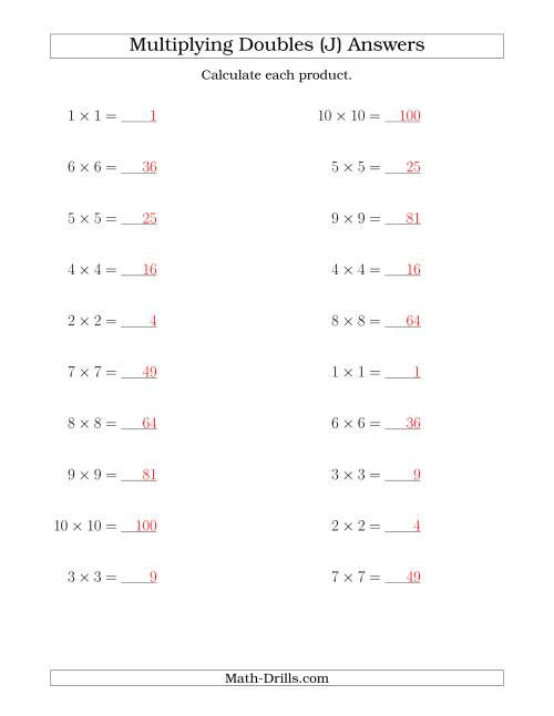 The Multiplying Doubles up to 10 by 10 (J) Math Worksheet Page 2