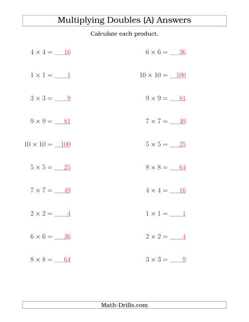The Multiplying Doubles up to 10 by 10 (All) Math Worksheet Page 2