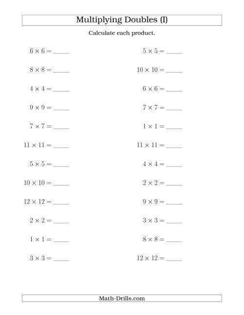 Multiplying Doubles up to 12 by 12 (I)