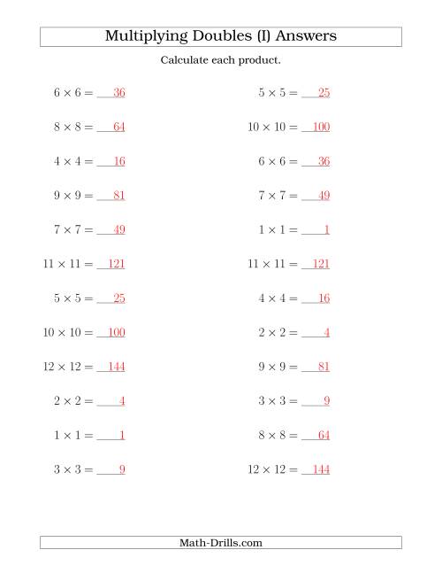 Multiplying Doubles up to 12 by 12 (I)