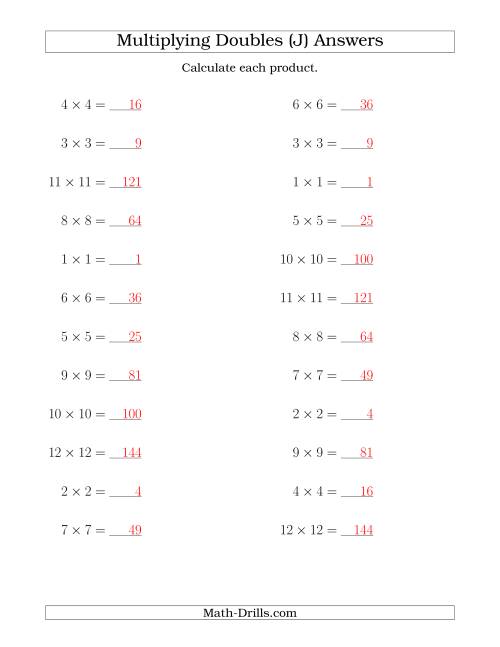 The Multiplying Doubles up to 12 by 12 (J) Math Worksheet Page 2