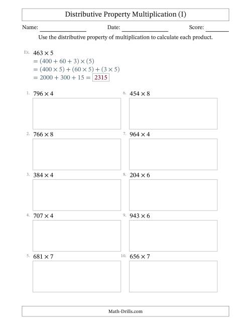 Multiply 3-Digit by 1-Digit Numbers Using the Distributive Property (I)