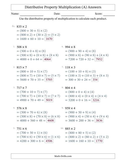 Multiply 3-Digit by 1-Digit Numbers Using the Distributive Property (All)