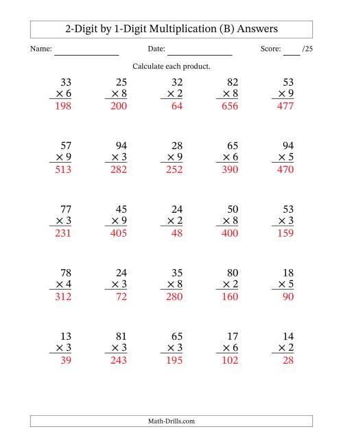 The Multiplying 2-Digit by 1-Digit Numbers (B) Math Worksheet Page 2