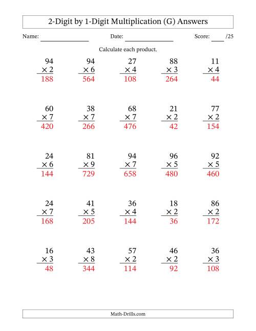 The Multiplying 2-Digit by 1-Digit Numbers (G) Math Worksheet Page 2