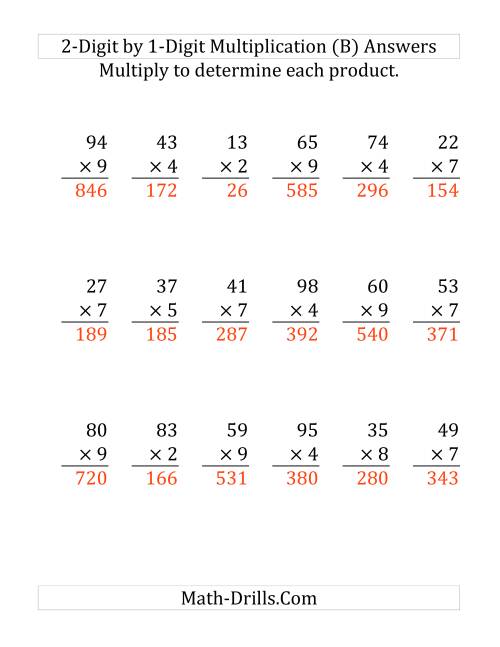 Multiplying a 2-Digit Number by a 1-Digit Number (Large Print) (B)