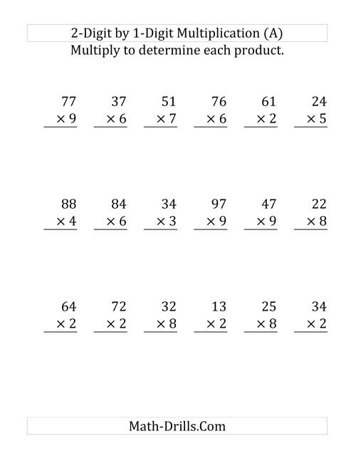 Multiplying a 2-Digit Number by a 1-Digit Number (Large Print) (All)