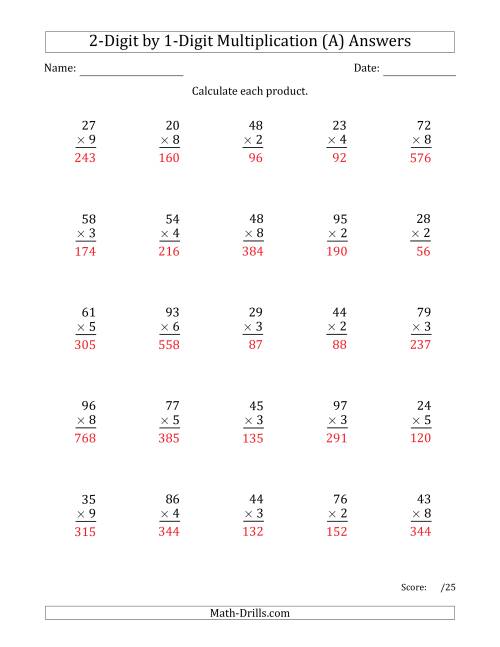 The Multiplying 2-Digit by 1-Digit Numbers (Old) Math Worksheet Page 2